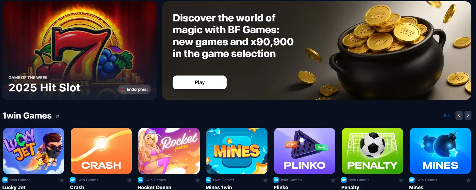 Extensive Game Collection at 1win Online Casino